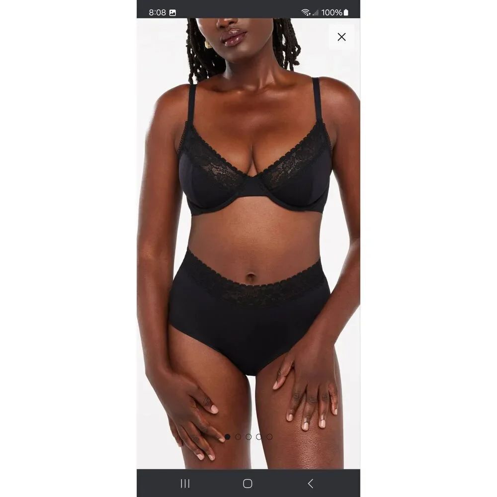 New Large Savage X Fenty Black Caviar Cotton Essential Lace Trim Shortie Panties